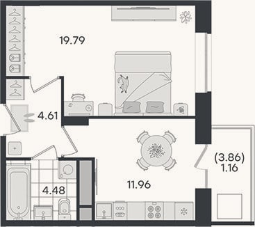 Планировка: 1-к, 40,8 м²