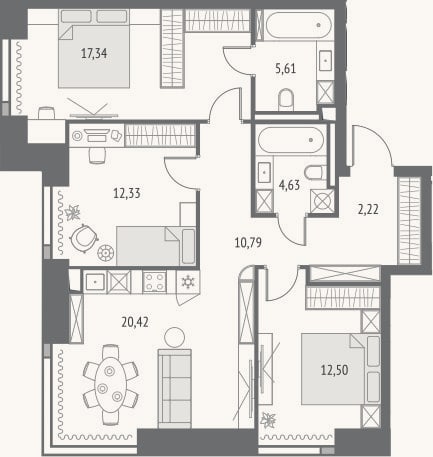 Планировка: 4+ к, 85,8 м²