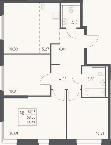 Планировка: 4+ к, 68,5 м²