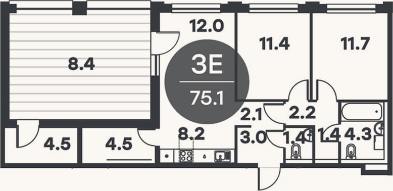 Планировка: 3-к, 66,7 м²