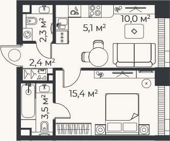 Планировка: 2-к, 38,7 м²
