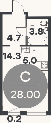 Планировка: Студия, 27,8 м²