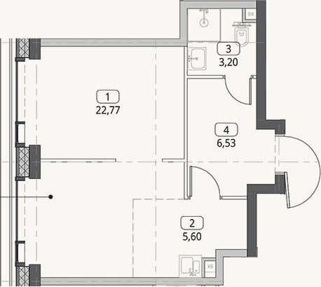 Планировка: Студия, 38,1 м²