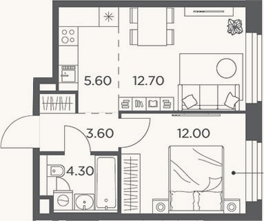 Планировка: 2-к, 38,2 м²