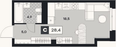 Планировка: Студия, 28,4 м²