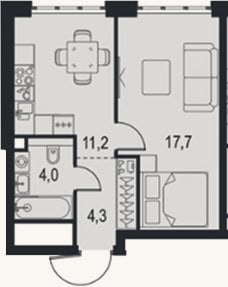 Планировка: 1-к, 37,2 м²