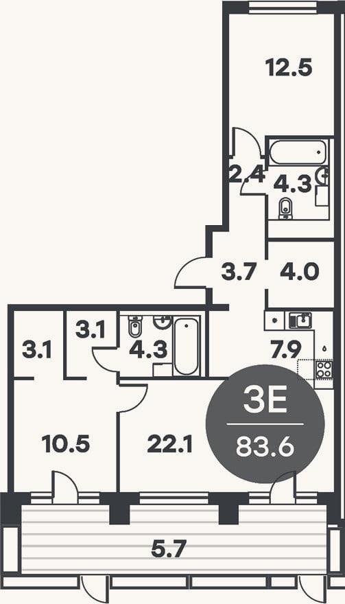 Планировка: 3-к, 82,4 м²