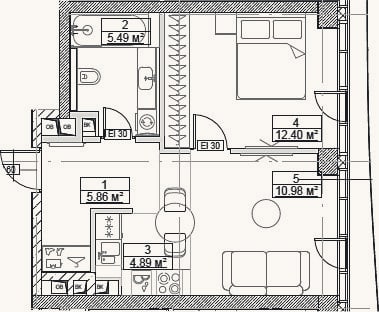 Планировка: 2-к, 39,6 м²
