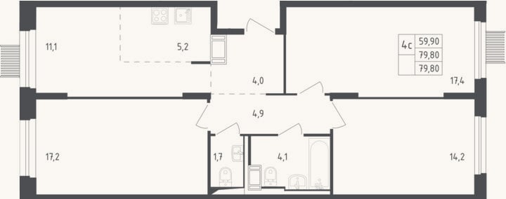 Планировка: 4+ к, 79,8 м²
