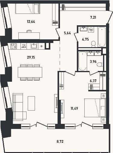 Планировка: 2-к, 81,2 м²