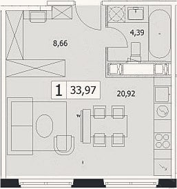 Планировка: Студия, 34 м²