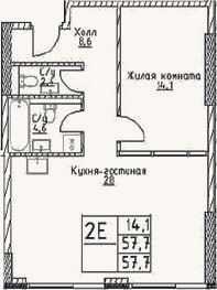 Планировка: 2-к, 57,7 м²