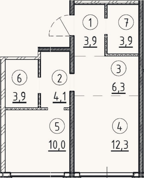 Планировка: 1-к, 44,4 м²