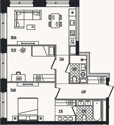 Планировка: 3-к, 65,7 м²