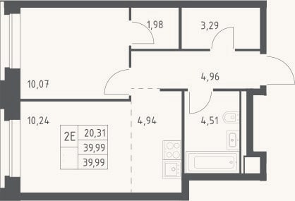 Планировка: 2-к, 40 м²