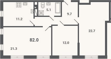 Планировка: 3-к, 82 м²