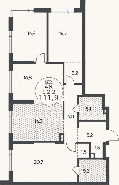 Планировка: 4+ к, 111,9 м²