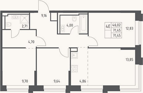 Планировка: 4+ к, 71,5 м²