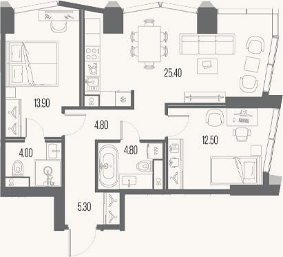 Планировка: 2-к, 70,7 м²
