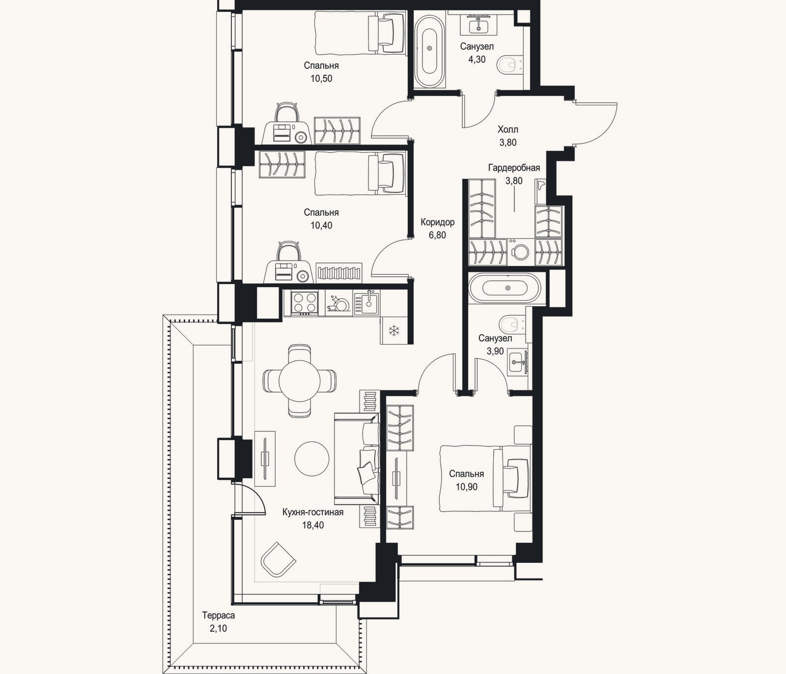 Планировка: 4+ к, 72,8 м²