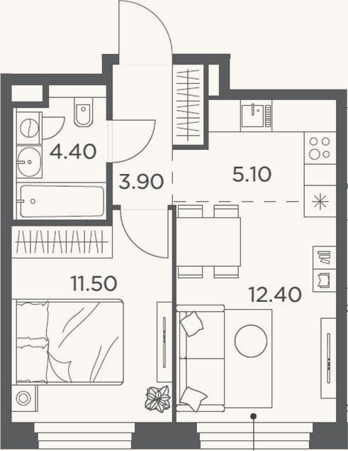 Планировка: 2-к, 37,3 м²