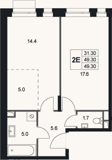 Планировка: 2-к, 49,3 м²
