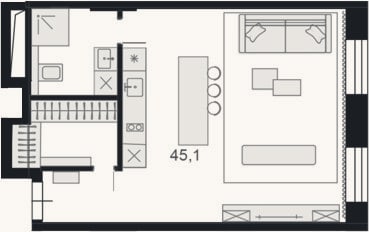 Планировка: Студия, 45,1 м²