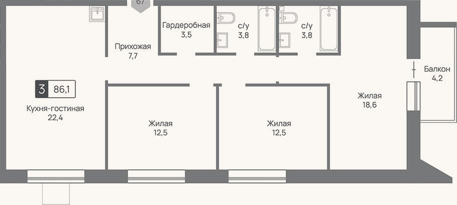 Планировка: 4+ к, 84,8 м²