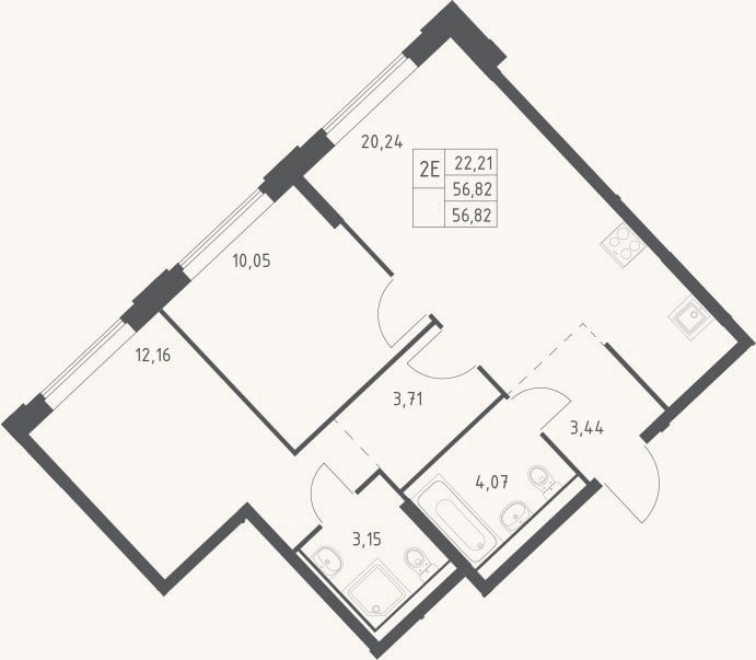 Планировка: 3-к, 56,8 м²