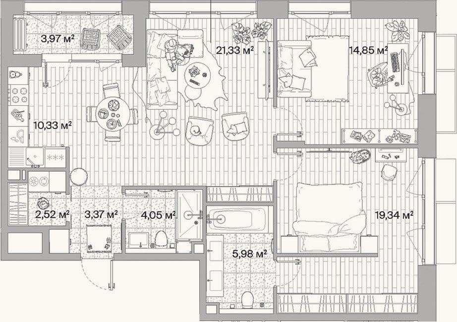 Планировка: 3-к, 81,8 м²