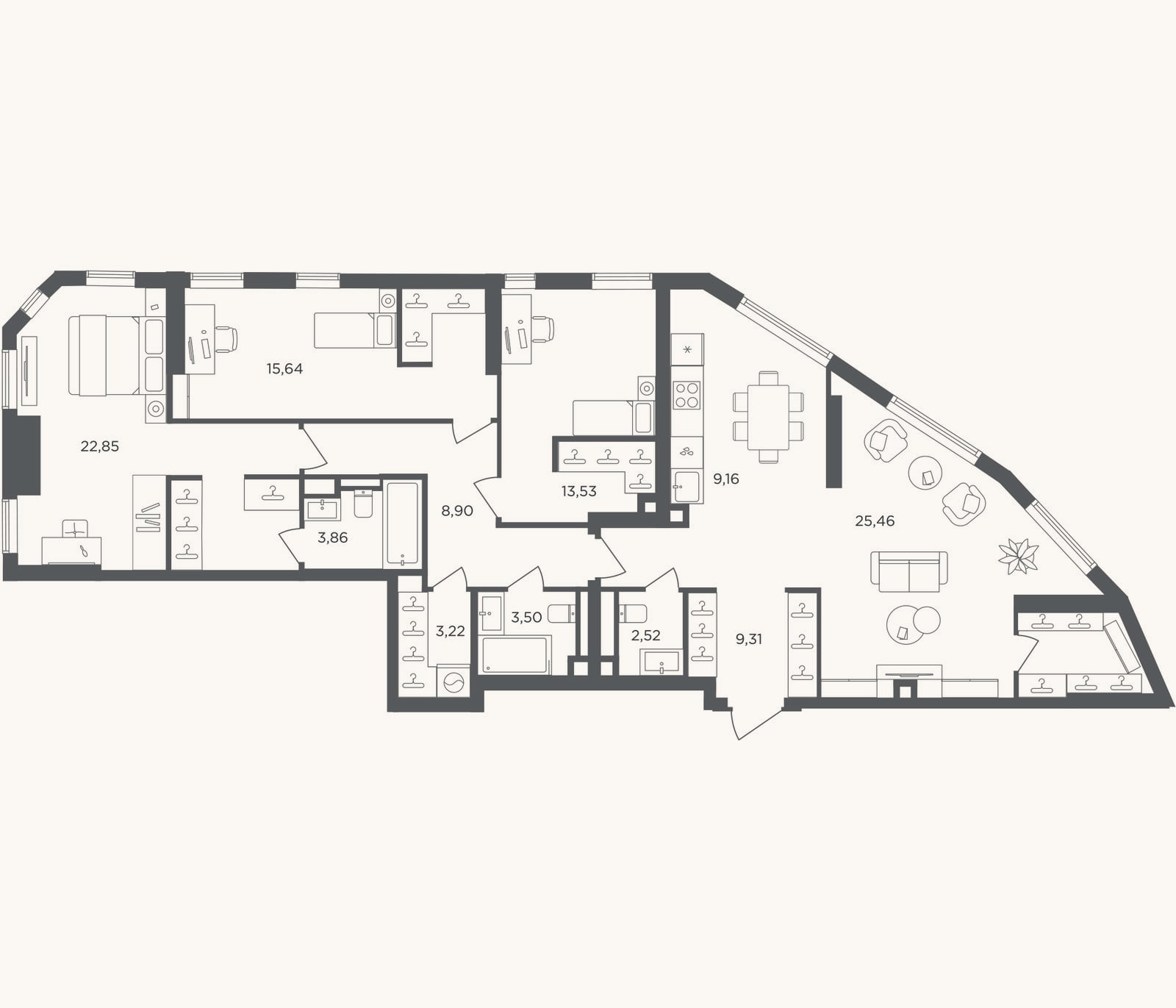 Планировка: 4+ к, 121,6 м²