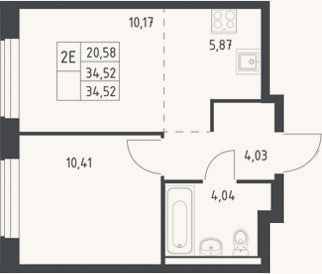 Планировка: 2-к, 34,5 м²