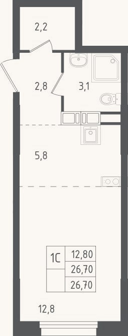 Планировка: Студия, 26,7 м²