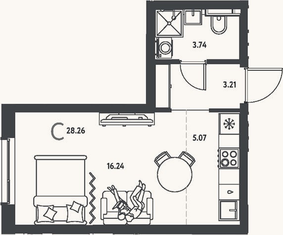 Планировка: Студия, 28,3 м²