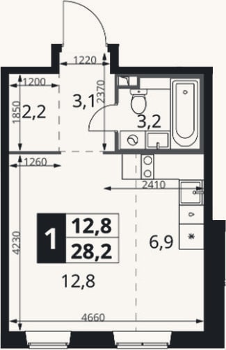 Планировка: Студия, 28,2 м²