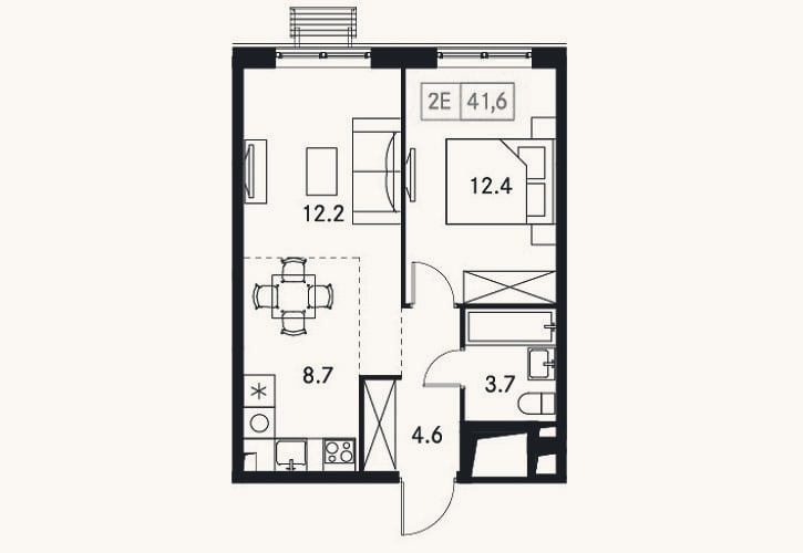 Планировка: 2-к, 41,6 м²