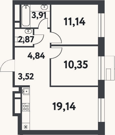 Планировка: 2-к, 55,8 м²