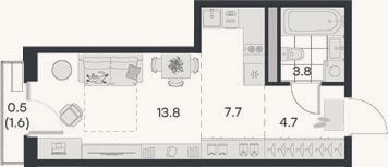 Планировка: Студия, 30 м²