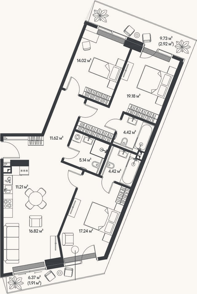 Планировка: 4+ к, 104,1 м²
