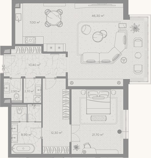 Планировка: 1-к, 111,8 м²