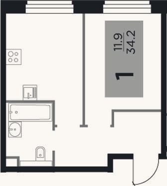 Планировка: 1-к, 35,5 м²