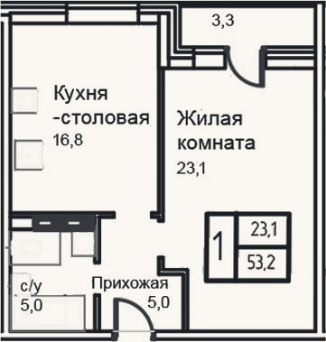 Планировка: 2-к, 49,9 м²
