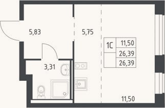 Планировка: Студия, 26,4 м²