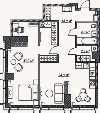 Планировка: 2-к, 79,1 м²