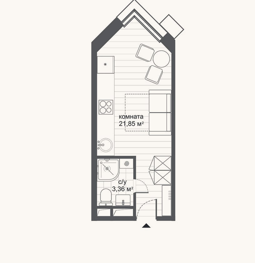Планировка: Студия, 25,2 м²