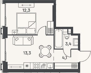 Планировка: 2-к, 32,8 м²