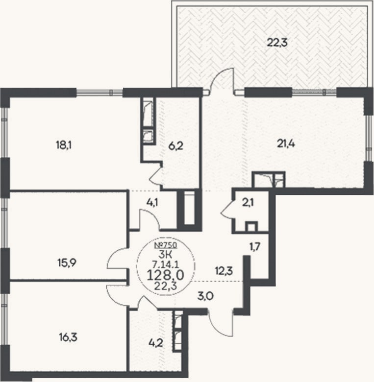 Планировка: 3-к, 105,7 м²