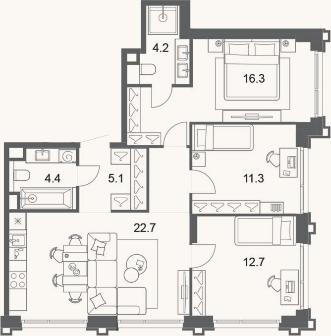 Планировка: 4+ к, 79,7 м²
