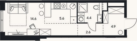 Планировка: Студия, 32,1 м²