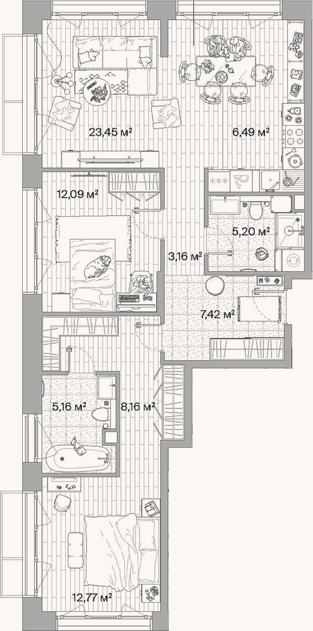 Планировка: 3-к, 83,9 м²